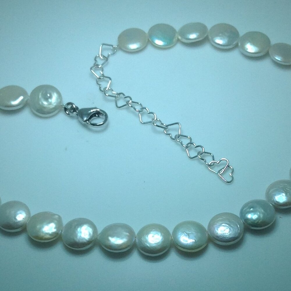 Silver White Freshwater Coin Pearl Necklace - Picture 2 of 6